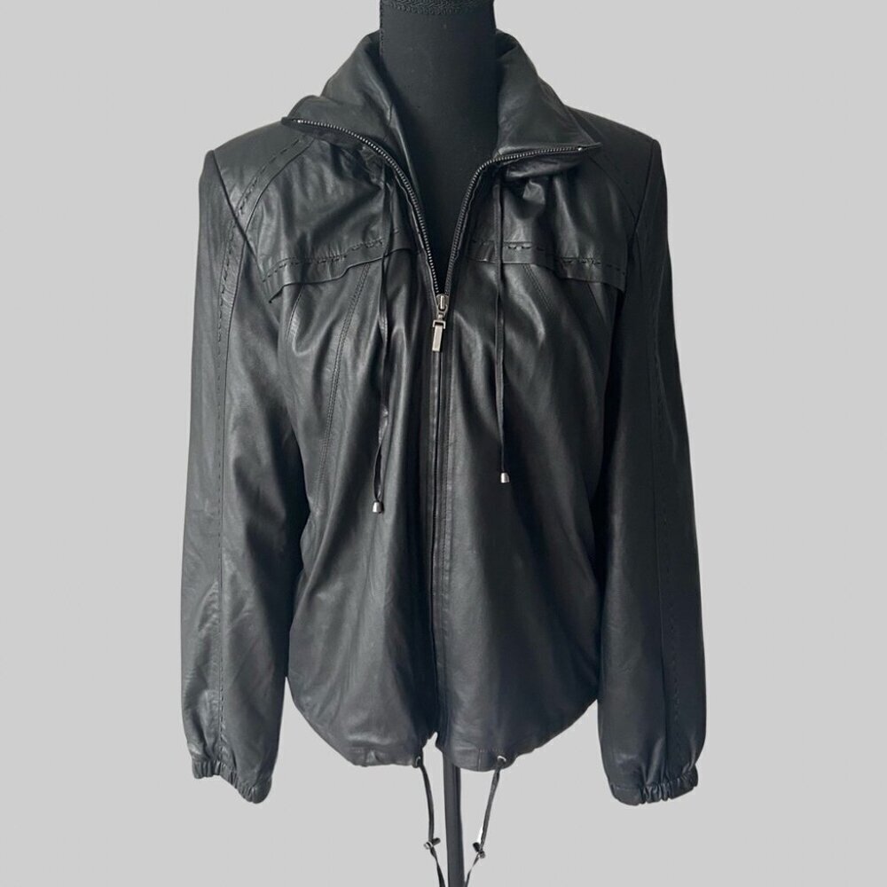 Bigardini Ruched Ruffles Leather Jacket